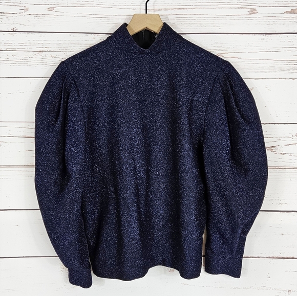 PatBo | Super Sleeve Shimmery Blue Lurex Top - Picture 3 of 6